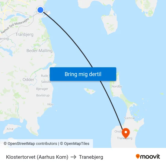 Klostertorvet (Aarhus Kom) to Tranebjerg map