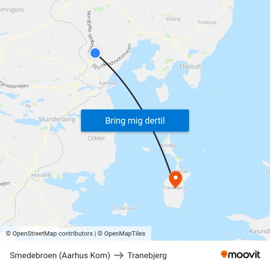 Smedebroen (Aarhus Kom) to Tranebjerg map