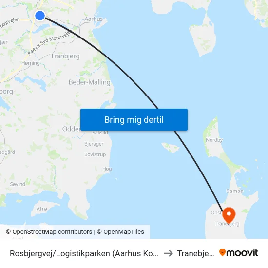 Rosbjergvej/Logistikparken (Aarhus Kom) to Tranebjerg map