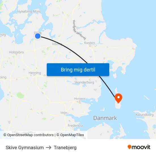 Skive Gymnasium to Tranebjerg map