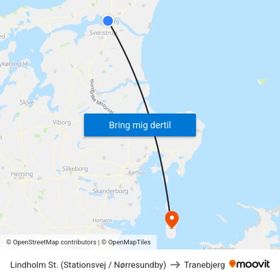 Lindholm St. (Stationsvej / Nørresundby) to Tranebjerg map