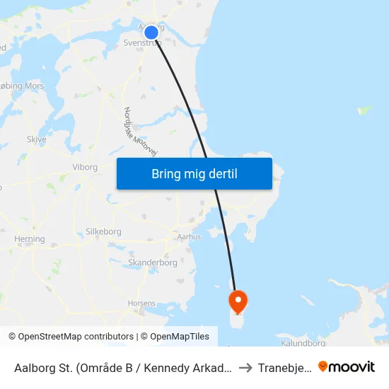 Aalborg St. (Område B / Kennedy Arkaden) to Tranebjerg map