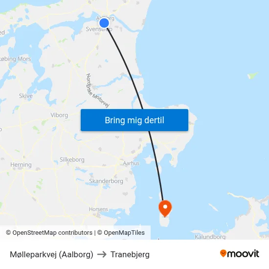 Mølleparkvej (Aalborg) to Tranebjerg map