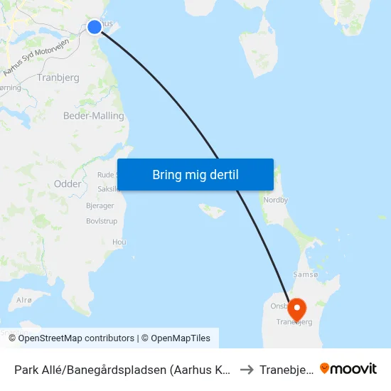 Park Allé/Banegårdspladsen (Aarhus Kom) to Tranebjerg map