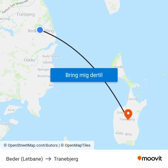Beder (Letbane) to Tranebjerg map