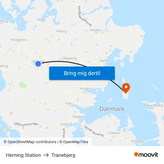 Herning Station to Tranebjerg map