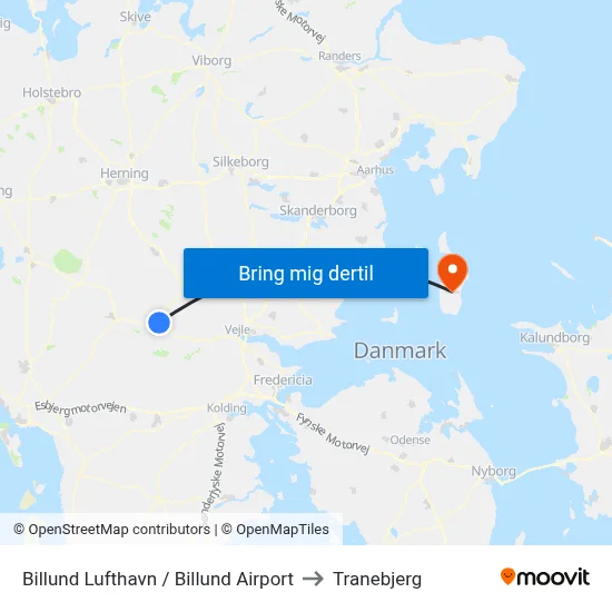 Billund Lufthavn / Billund Airport to Tranebjerg map