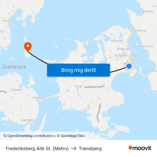 Frederiksberg Allé St. (Metro) to Tranebjerg map