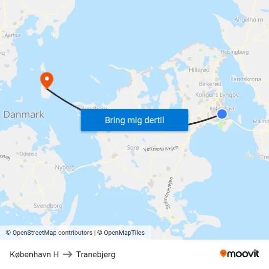 København H to Tranebjerg map