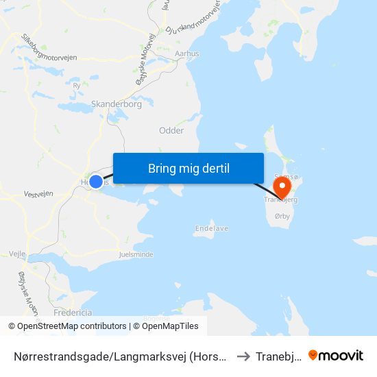 Nørrestrandsgade/Langmarksvej (Horsens Kom) to Tranebjerg map