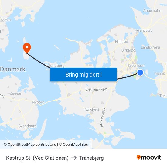 Kastrup St. (Ved Stationen) to Tranebjerg map