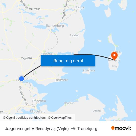 Jægervænget V Rensdyrvej (Vejle) to Tranebjerg map