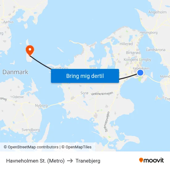 Havneholmen St. (Metro) to Tranebjerg map