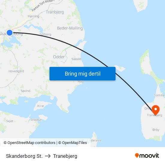 Skanderborg St. to Tranebjerg map