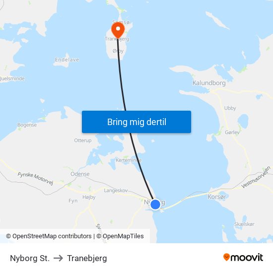 Nyborg St. to Tranebjerg map