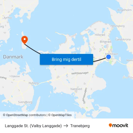 Langgade St. (Valby Langgade) to Tranebjerg map