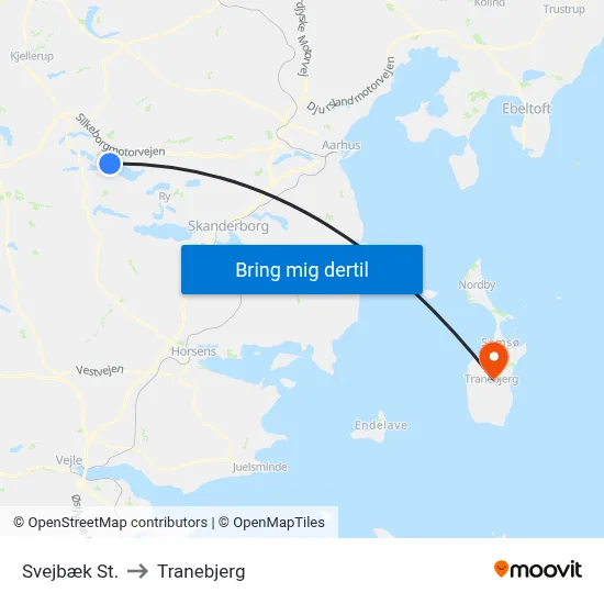Svejbæk St. to Tranebjerg map