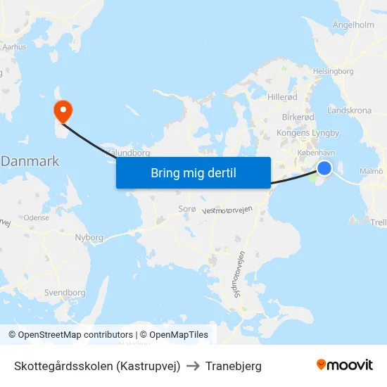 Skottegårdsskolen (Kastrupvej) to Tranebjerg map