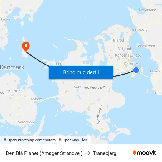 Den Blå Planet (Amager Strandvej) to Tranebjerg map
