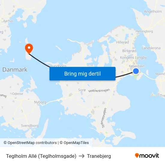 Teglholm Allé (Teglholmsgade) to Tranebjerg map