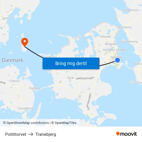 Polititorvet to Tranebjerg map