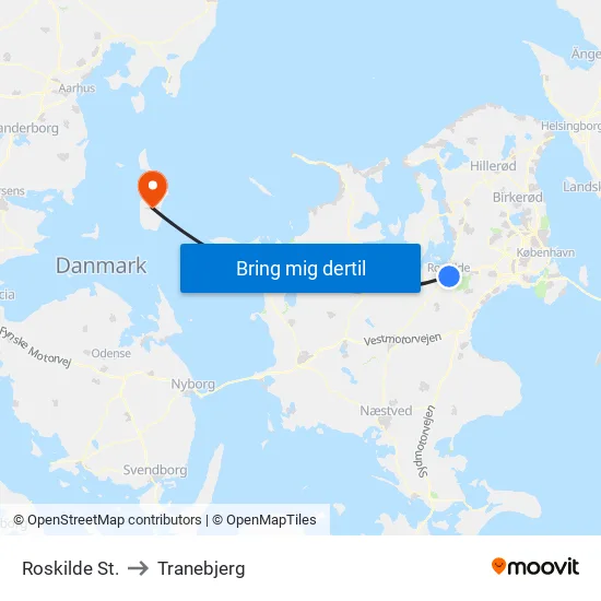 Roskilde St. to Tranebjerg map