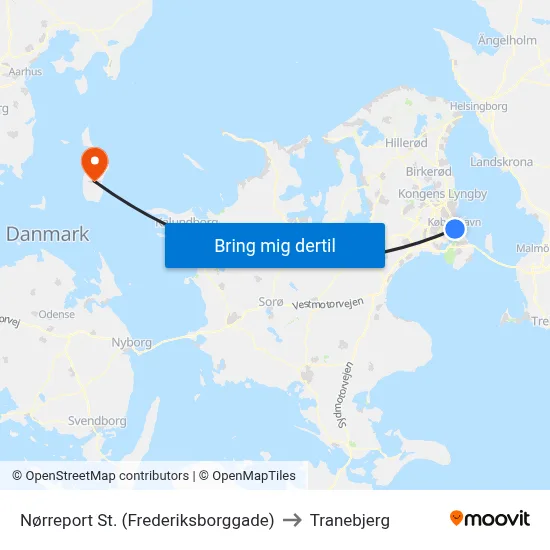 Nørreport St. (Frederiksborggade) to Tranebjerg map