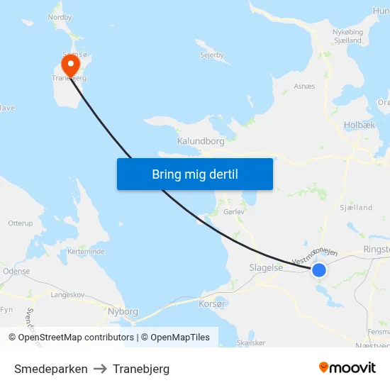 Smedeparken to Tranebjerg map