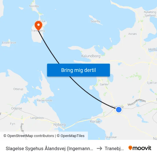 Slagelse Sygehus Ålandsvej (Ingemannsvej) to Tranebjerg map