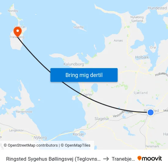 Ringsted Sygehus Bøllingsvej (Teglovnsvej) to Tranebjerg map