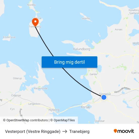 Vesterport (Vestre Ringgade) to Tranebjerg map