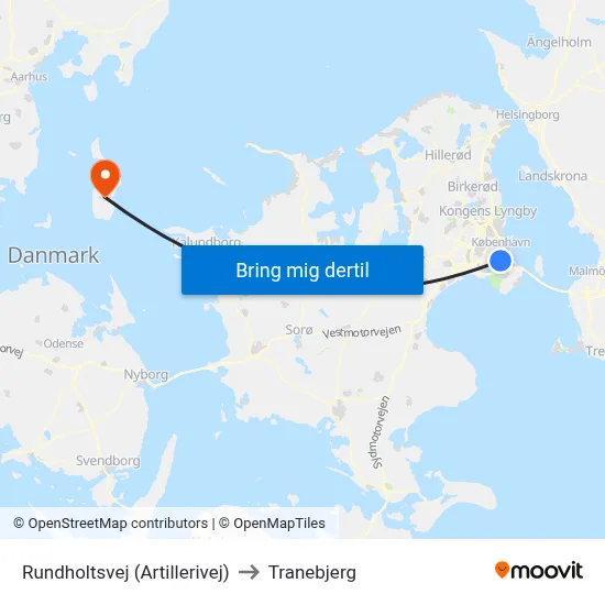 Rundholtsvej (Artillerivej) to Tranebjerg map