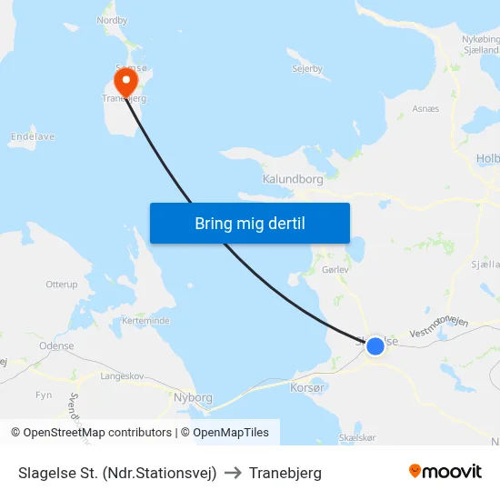 Slagelse St. (Ndr.Stationsvej) to Tranebjerg map