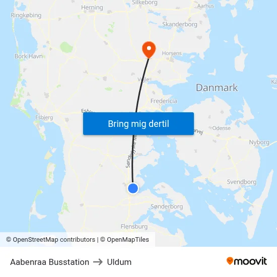 Aabenraa Busstation to Uldum map