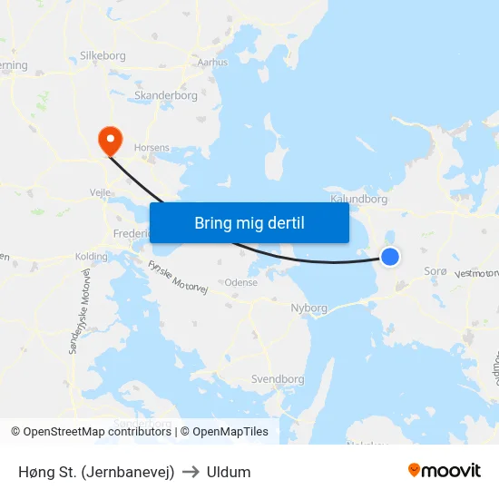 Høng St. (Jernbanevej) to Uldum map