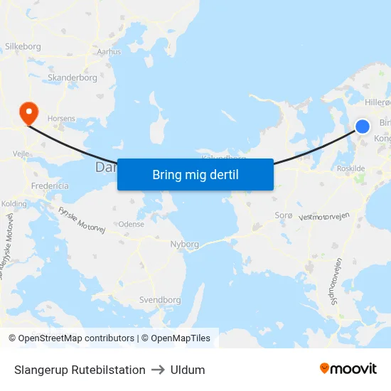 Slangerup Rutebilstation to Uldum map