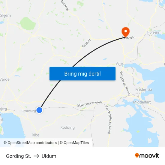 Gørding St. to Uldum map