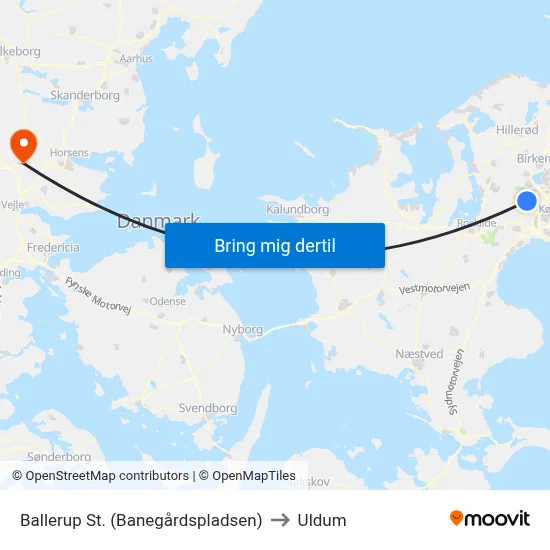 Ballerup St. (Banegårdspladsen) to Uldum map