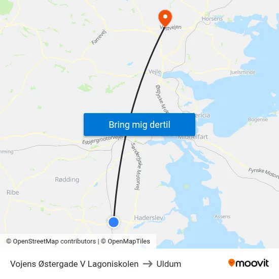 Vojens Østergade V Lagoniskolen to Uldum map