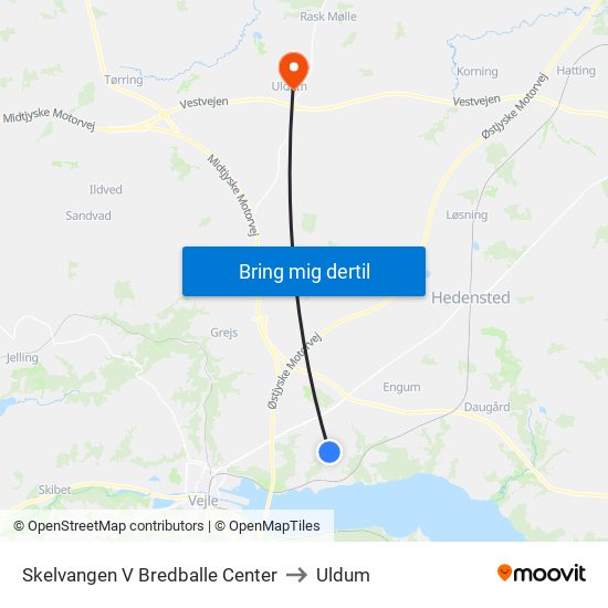 Skelvangen V Bredballe Center to Uldum map