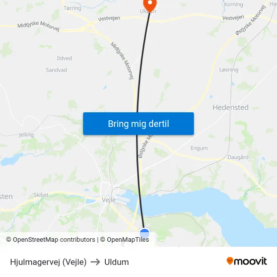 Hjulmagervej (Vejle) to Uldum map