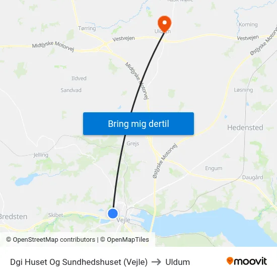 Dgi Huset Og Sundhedshuset (Vejle) to Uldum map
