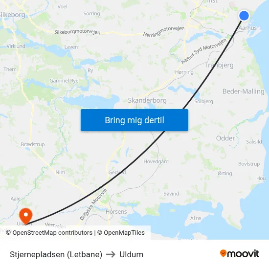 Stjernepladsen (Letbane) to Uldum map