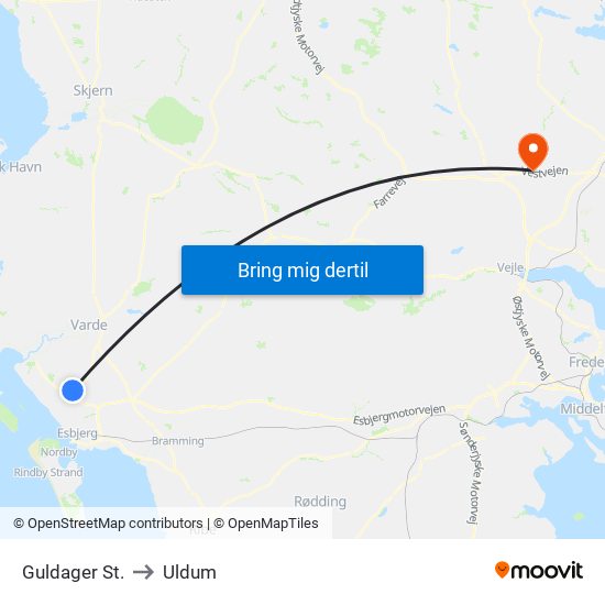 Guldager St. to Uldum map