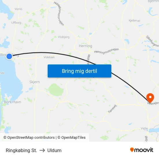 Ringkøbing St. to Uldum map