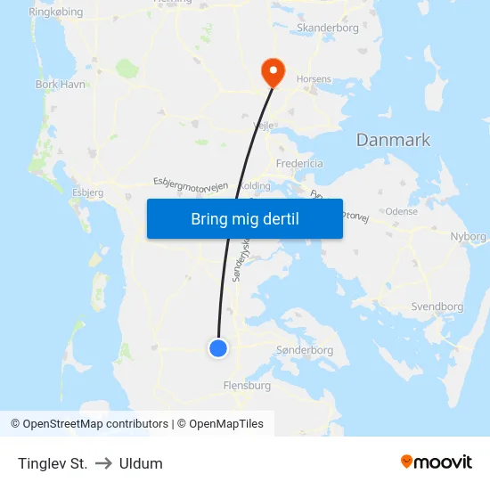 Tinglev St. to Uldum map