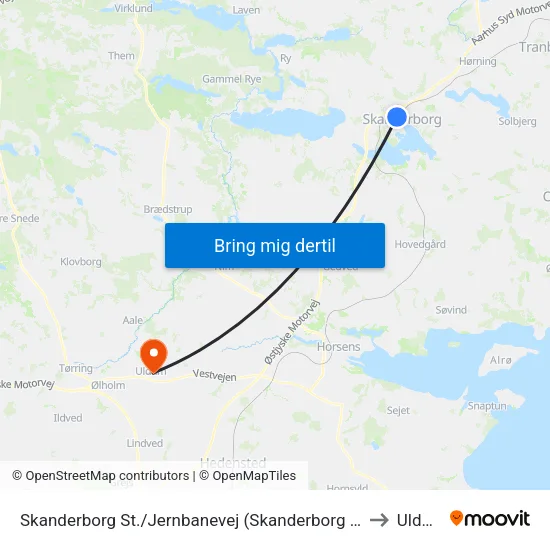 Skanderborg St./Jernbanevej (Skanderborg Kom) to Uldum map
