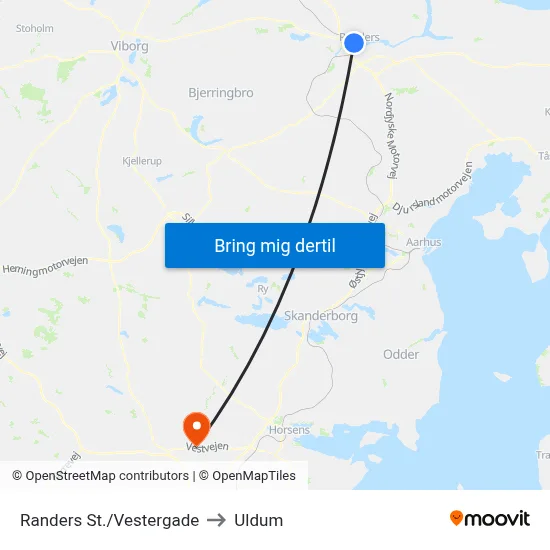 Randers St./Vestergade to Uldum map
