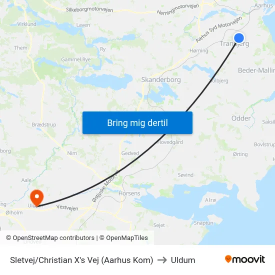 Sletvej/Christian X's Vej (Aarhus Kom) to Uldum map