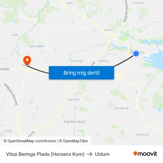 Vitus Berings Plads (Horsens Kom) to Uldum map